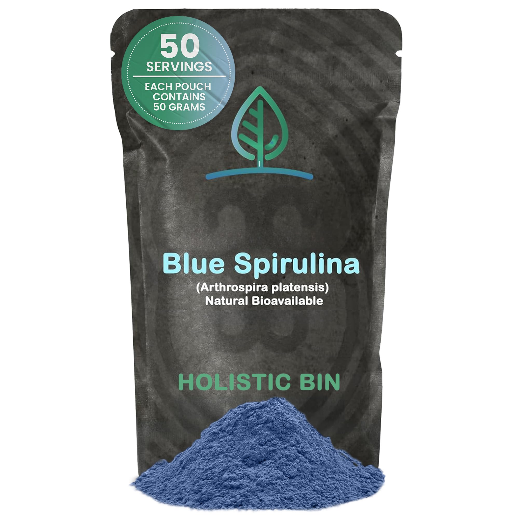 HOLISTIC BIN Blue Spirulina Powder - Organic Blue-Green Algae Supplement, Rich Source of Vegan Protein, Vitamins, & Phytonutrients, Ideal for Smoothies, Baked Goods, & Natural Food Coloring - 50 Grams
