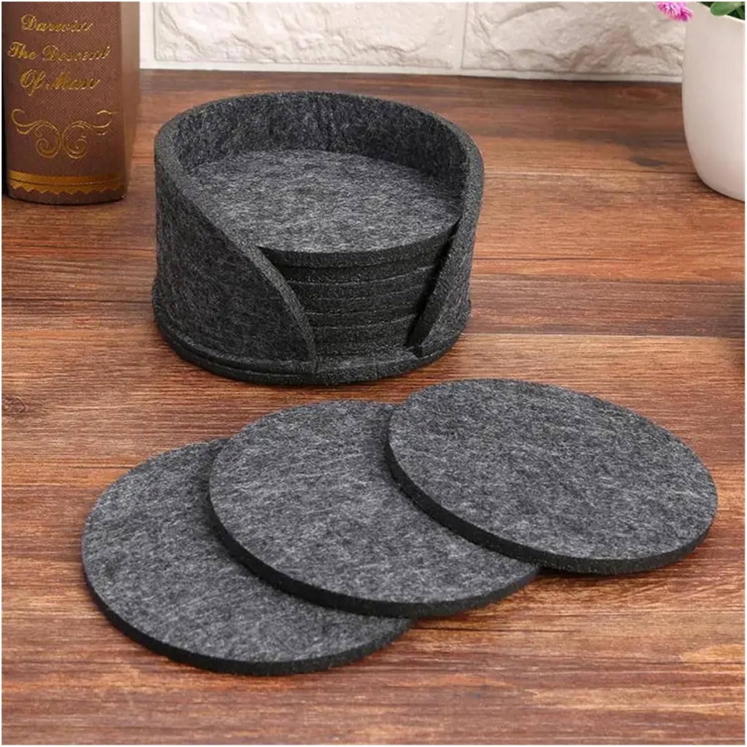 Round Felt Coaster Dining Table Protector Pad Heat Resistant Cup Mat Coffee Tea Hot Drink Mug Placemat Kitchen Accessories(Dark Grey 10PCS)