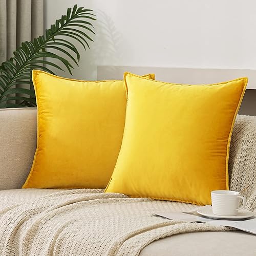 JIAHANNHA Juego de 2 fundas de cojín de terciopelo de color amarillo brillante de 18 x 18 pulgadas, suaves y decorativas, para sofá, cama, sala de