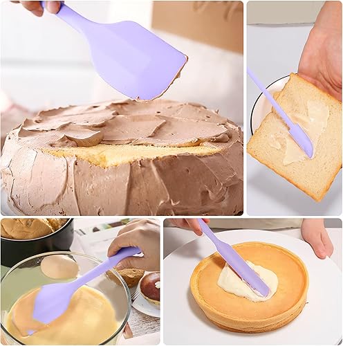 Miniatura 4 de Juego de 5 espátulas de silicona moradas, juego de espátulas de goma resistentes al calor, juego de utensilios de cocina de silicona, apto para