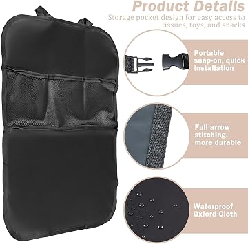 2 pcs Waterproof Oxford Fabric Car Seat Protectors with 3 Mesh Pockets Back Seat Kick Mat for Kids Universal Anti-Dirty Seat Cover Dirt & Damage Prevention Car Essentials Storage Easy to Clean
