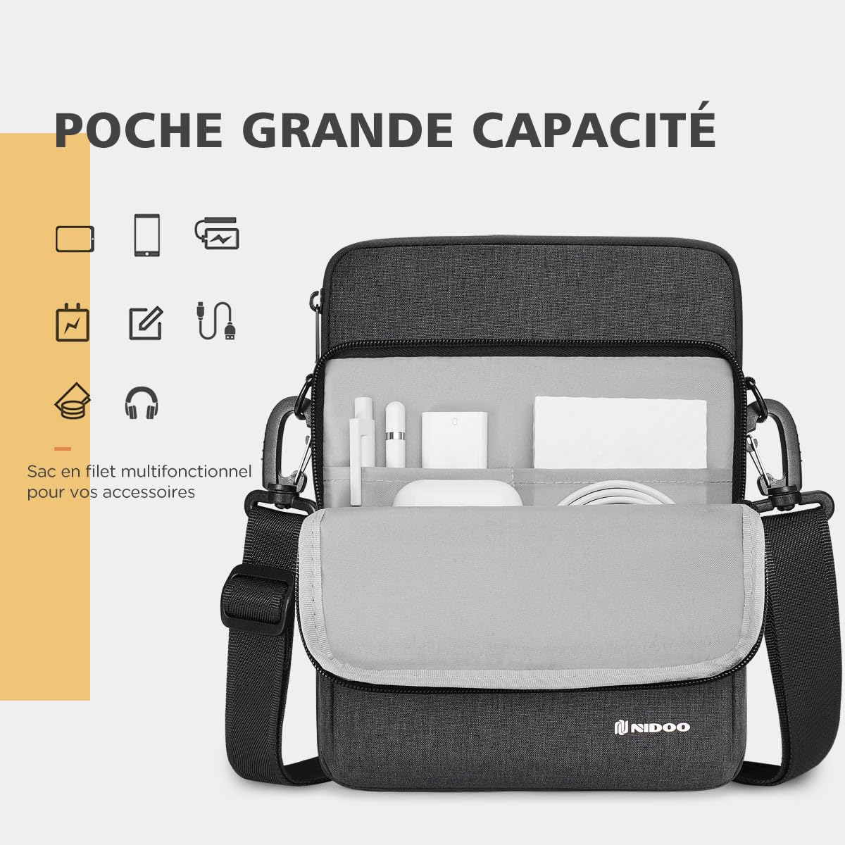 NIDOO 13,3 Pouces Sac à Bandoulière Sacoche Ordinateur Portable Sac à Main Pochette de Protection pour 13" 13.6" Macbook Air/ 14" MacBook Pro/Surface Laptop 6/ ThinkPad X13 L13 Z13 E14 T14s/ XPS 13