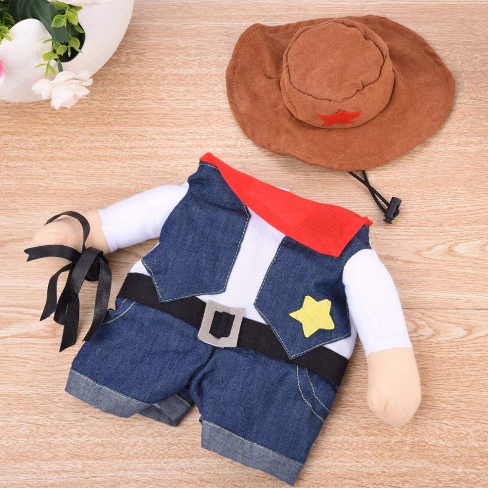 SEIS Cowboy Dog Costume with Hat Pet Clothes Cat Suit for Halloween Party Costumes (XS)