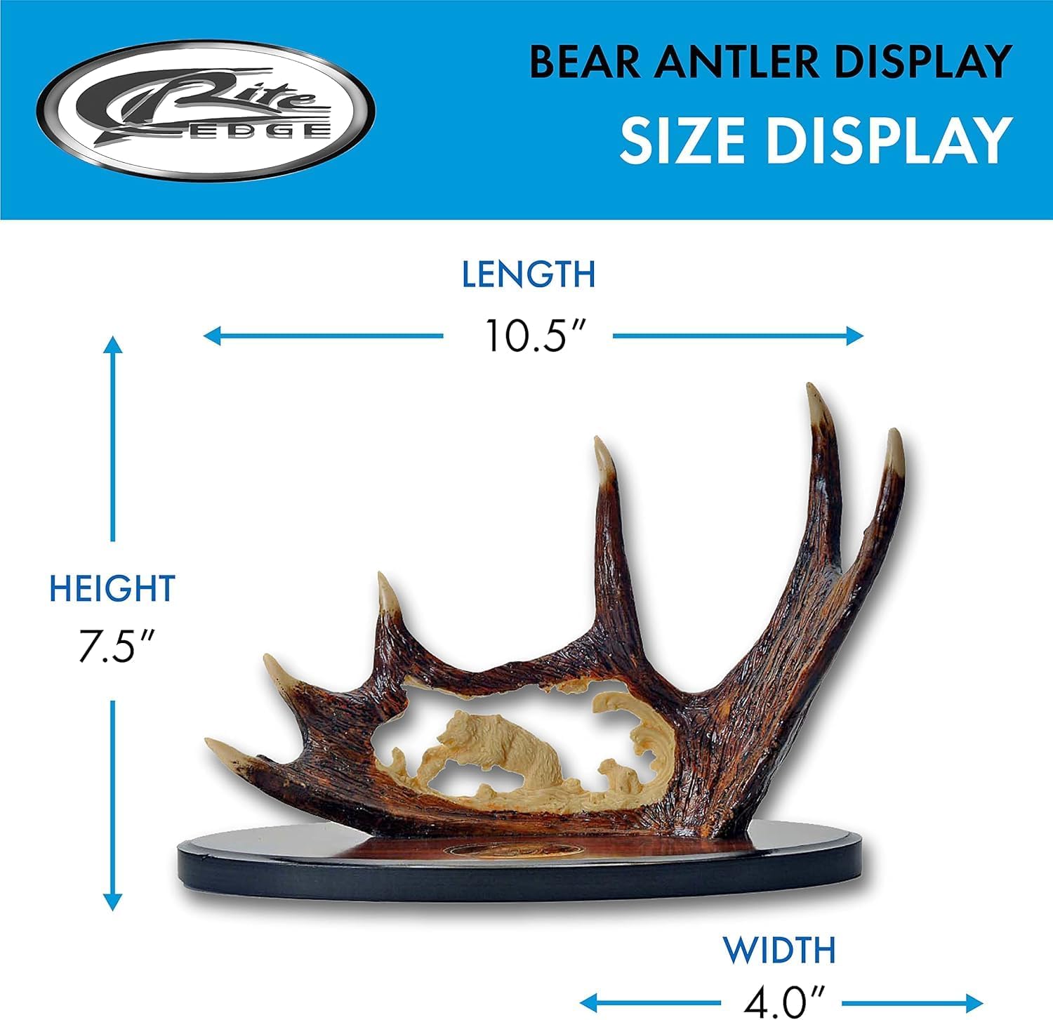 SZCO Bear Antler Knife with Display Stand 15.25 Inch - Brown Decorative Knifes with Stag Handle, Stainless Steel Blade - Collectible Knife with Resin Stand for Cosplay, LARP, Gifts, & Display