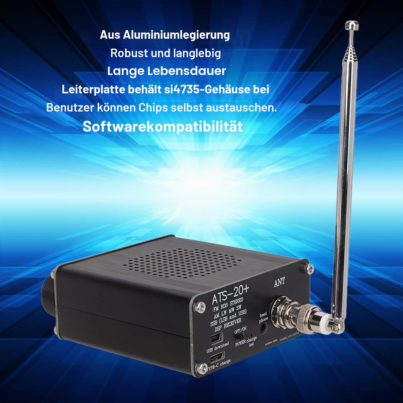 Funkempfänger, Mehrere Kanäle Typ C Digitalempfänger FM AM World Band Empfänger ATS 20+ Tragbarer Kleiner Funkempfänger für Outdoor-Camping zu Hause