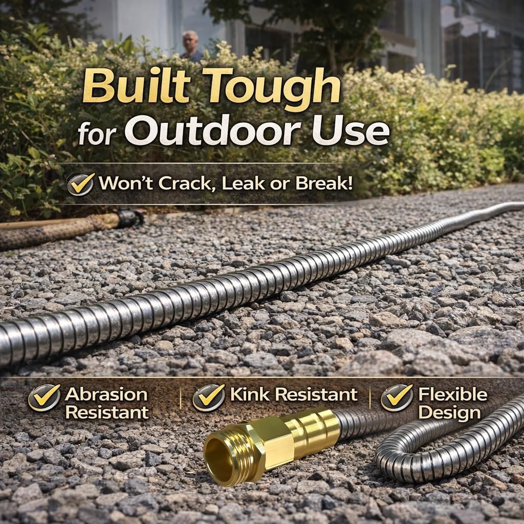 Metal Garden Hose 25 ft – 304 Stainless Steel Water Hose with Nozzle Sprayer, Garden Hoses Flexible, Lightweight, No Kink, Heavy Duty for Outdoor (25 ft)