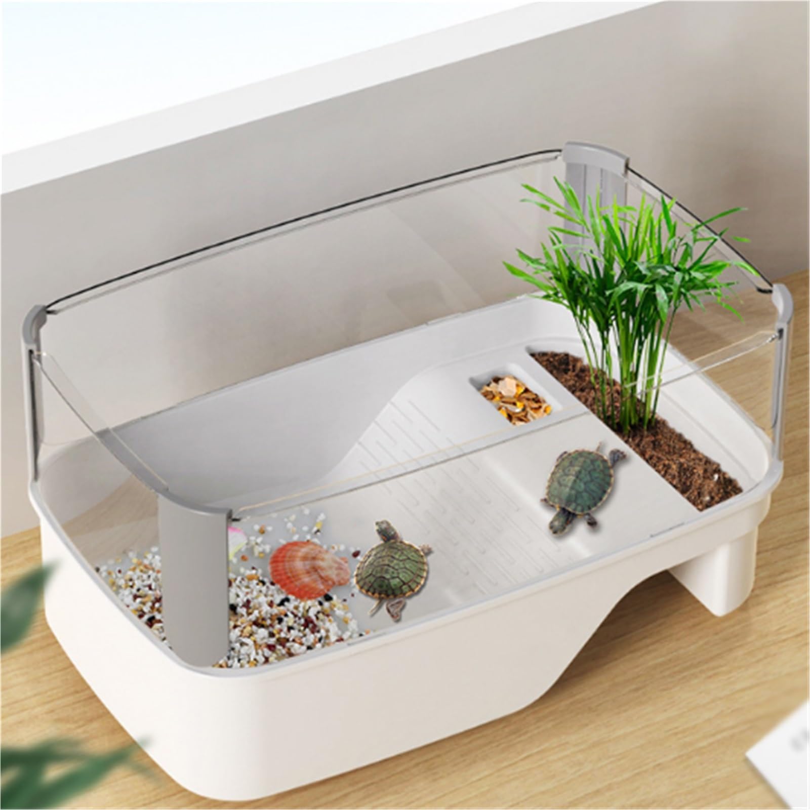 Serbatoio per allevamento tartarughe con piattaforma solare, habitat brasiliano ideale per tartarughe acquatiche, spazioso terrario per acquario per allevamento efficiente e configurazione