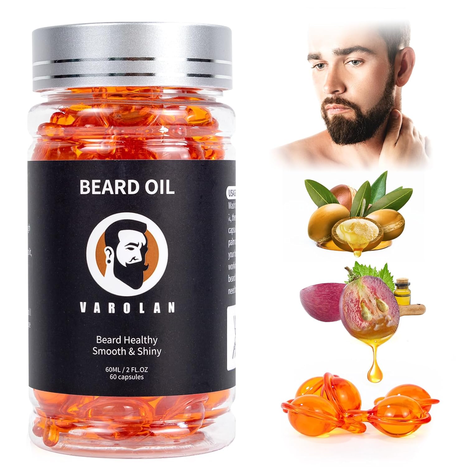 Beard Oil for Men,Natural Mens Beard Oil Capsules,Naturally Derived Conditioner with Argan Oil,Grapeseed Oil,Jojoba Oil and Vitamin E for Softening and Moisturizing Beard(Cedarwood)