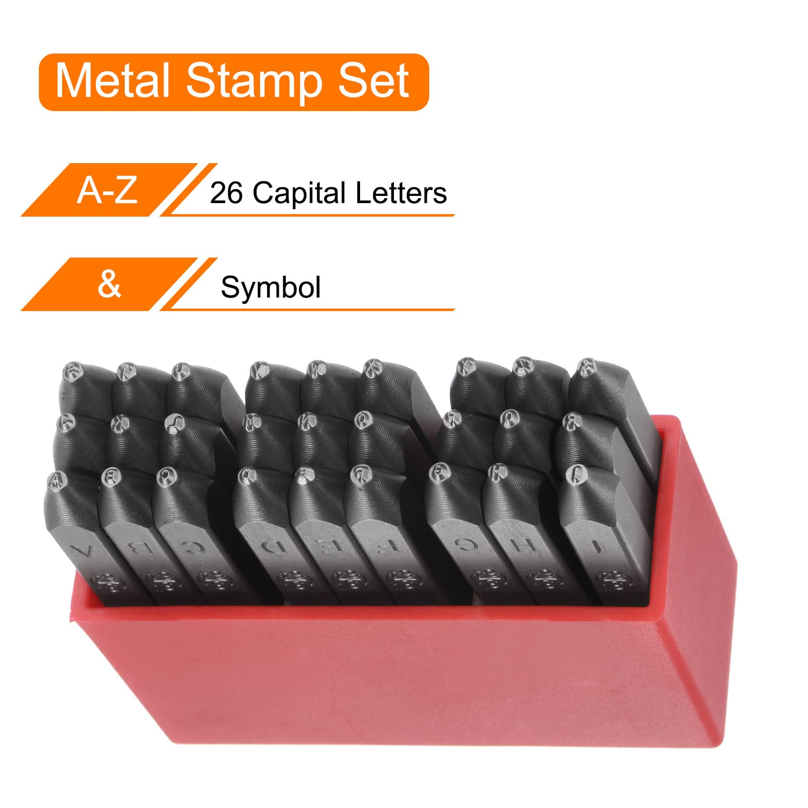 QUARKZMAN 27uds Letra Sello Juego 3/64" 1mm Alto Herramienta Acero A-Z y Punzón Prensa Herramientas Metal Sellos Juego Martillo Mano Perforador para Metal Plástico Madera Cuero