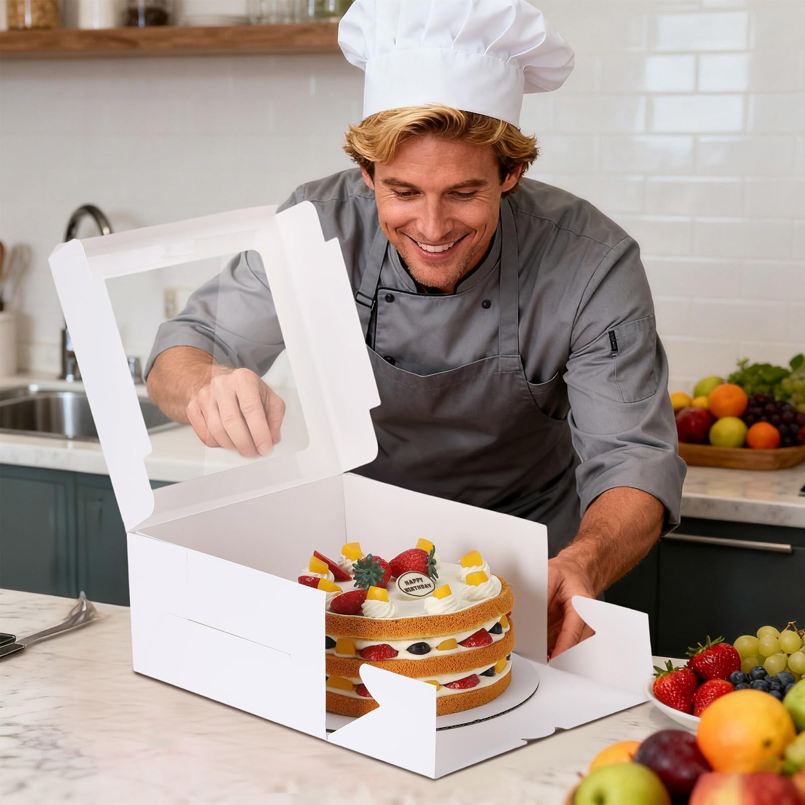 Kuchenboxen mit Sichtfenster, 25,4 x 25,4 x 12,7 cm, 40 Stück, für Kekse, Kuchen, Cupcakes, Dessert, Gebäck, Weihnachten, Party