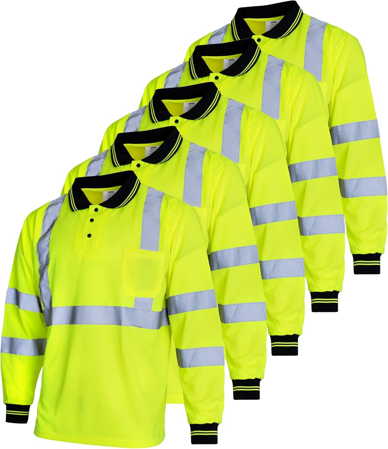 JORESTECH Safety Polo Shirt, Long Sleeve with High Reflective Tape, ANSI/ISEA Compliant, XS - 4XL, Pack of 5