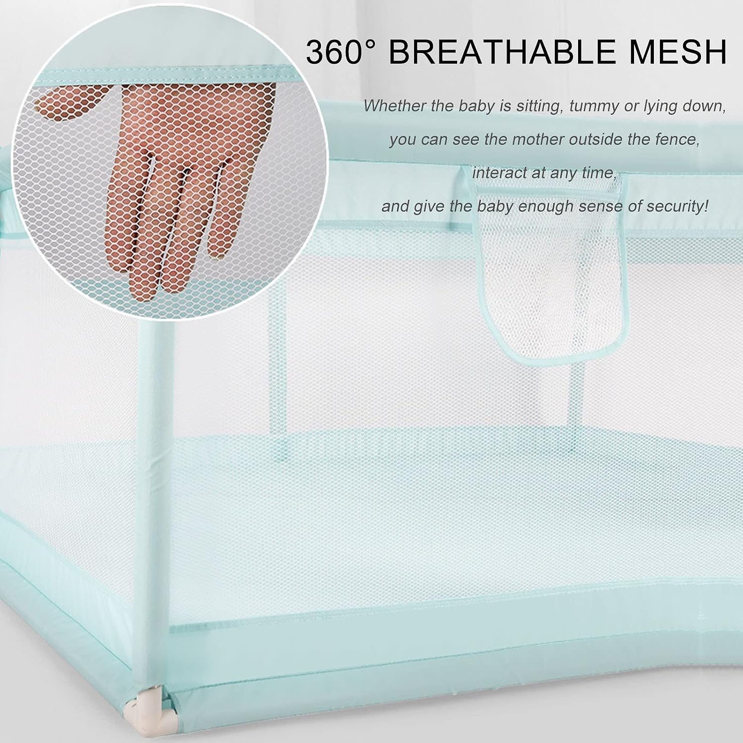 Jolan Baby Playpen,Indoor Outdoor Kids Safe Activity Center,Oxford Cloth Baby Fence,with Breathable Mesh and Zip Door,Playpen for Baby and Toddlers,Washable,Easy to Install,Green-180×200cm