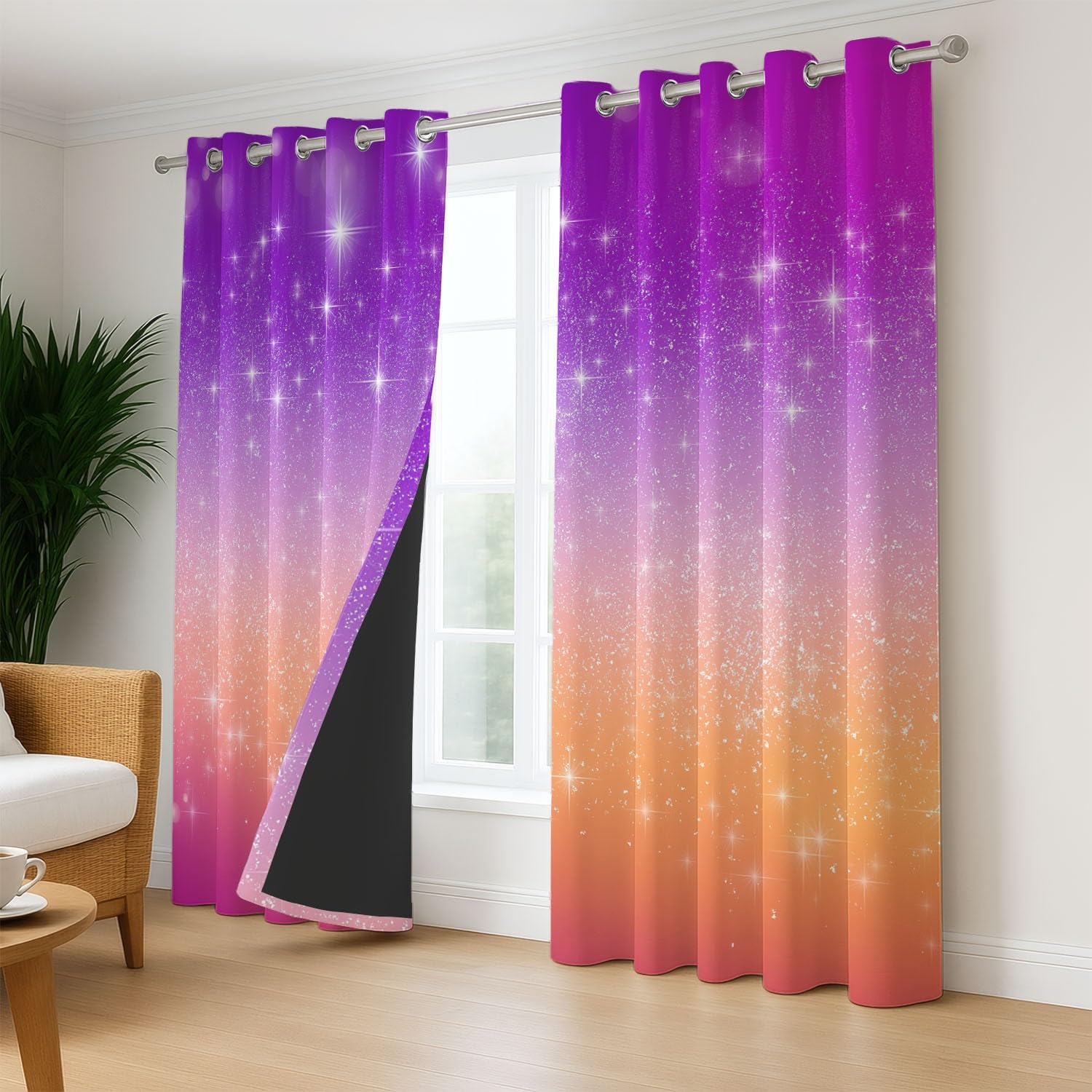 Générique 117 x 137 CM Rideau à œillets Moderne Romantique Couleur Dégradée Étoile Motif Thermique Œillets Occultant Rideaux pour fenêtres Chambre Salon Bureau à Domicile,2 Panneau Simple