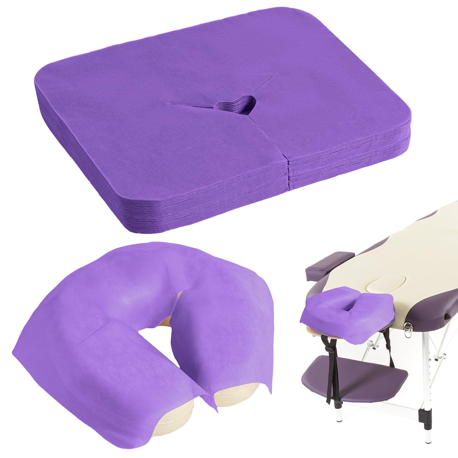 100 Pieces Disposable Face Cradle Covers Massage Headrest Covers for Massage Tables and Massage Chairs Beauty Spa Salon Bed, 12 x 15.5 Inches (Purple)