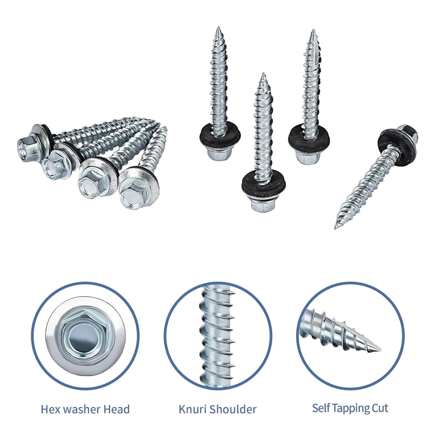 Metal Roofing Screws 1-1/2" Galvanized Hex Head Sheet Metal Screws, Metal to Wood Siding Screws, Self Tapping Screw with EPDM Washer for Corrugated Roofing (300Pcs)