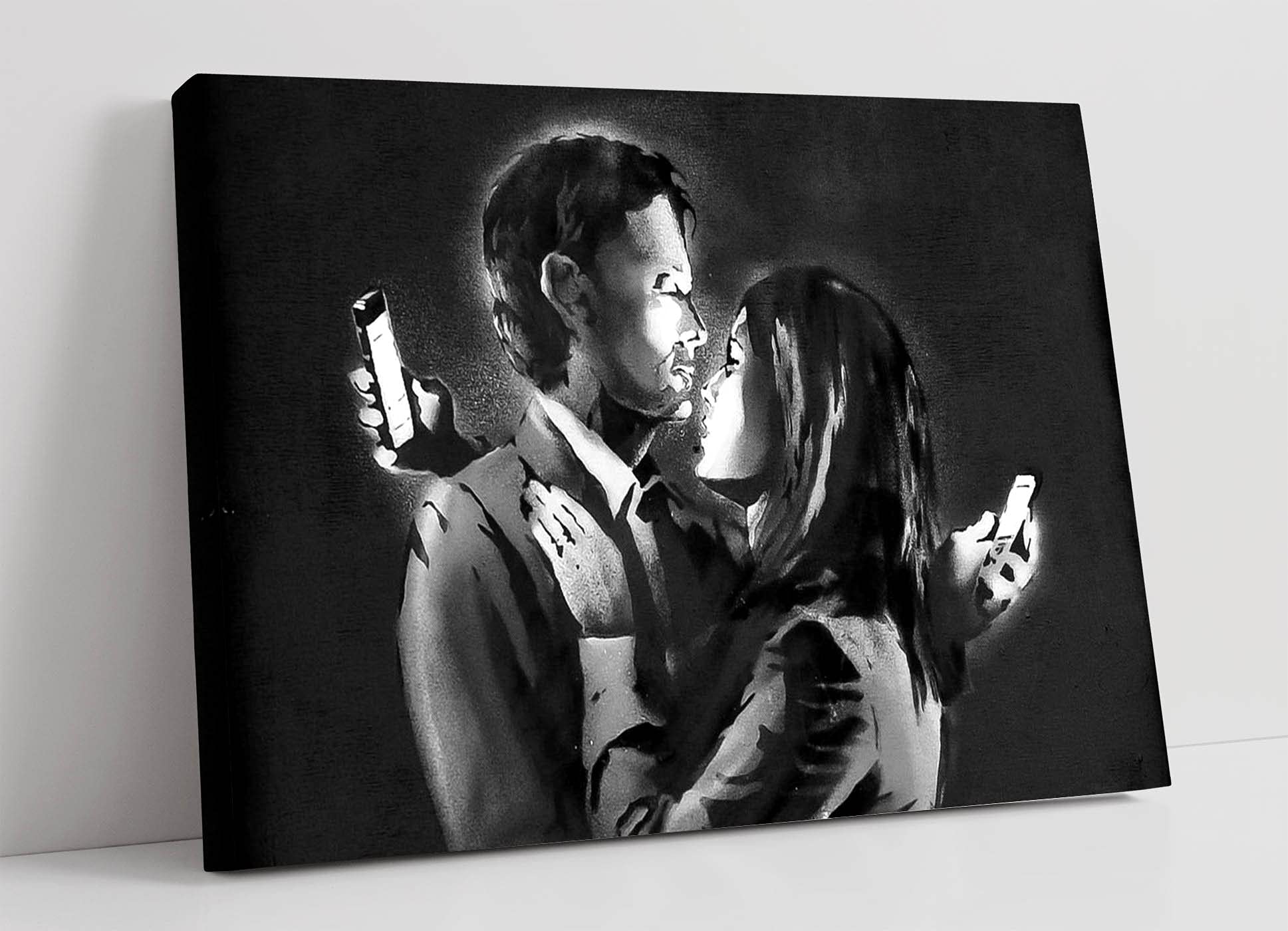 Canvasartshop - Banksy Mobile Lovers- Canvas Wall Art Picture Print (45X30)