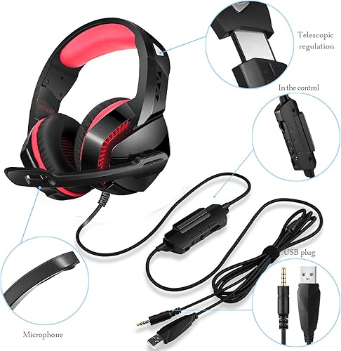 Miniatura 7 de Auricular para juegos para PS4, Xbox One, computadora, laptop, Mac, PS4 con micrófono, auriculares sobre la oreja, cancelación de ruido, sonido