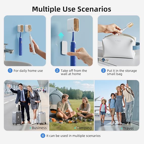 Electric Toothbrush Covers, Travel Head Protectors with Wall Mount Brown