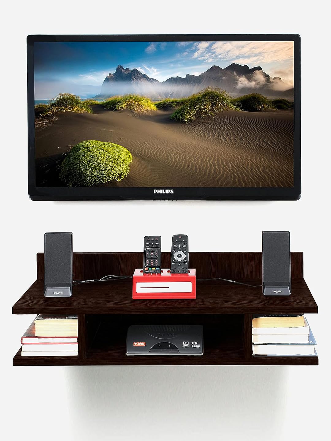 Wooden TV Cabinet Wall Shelves, Set Top Box Stand TV Stand Wall Shelf for Living Room Stylish Hanging Rack Organizer Home Decor Furniture...-image-19