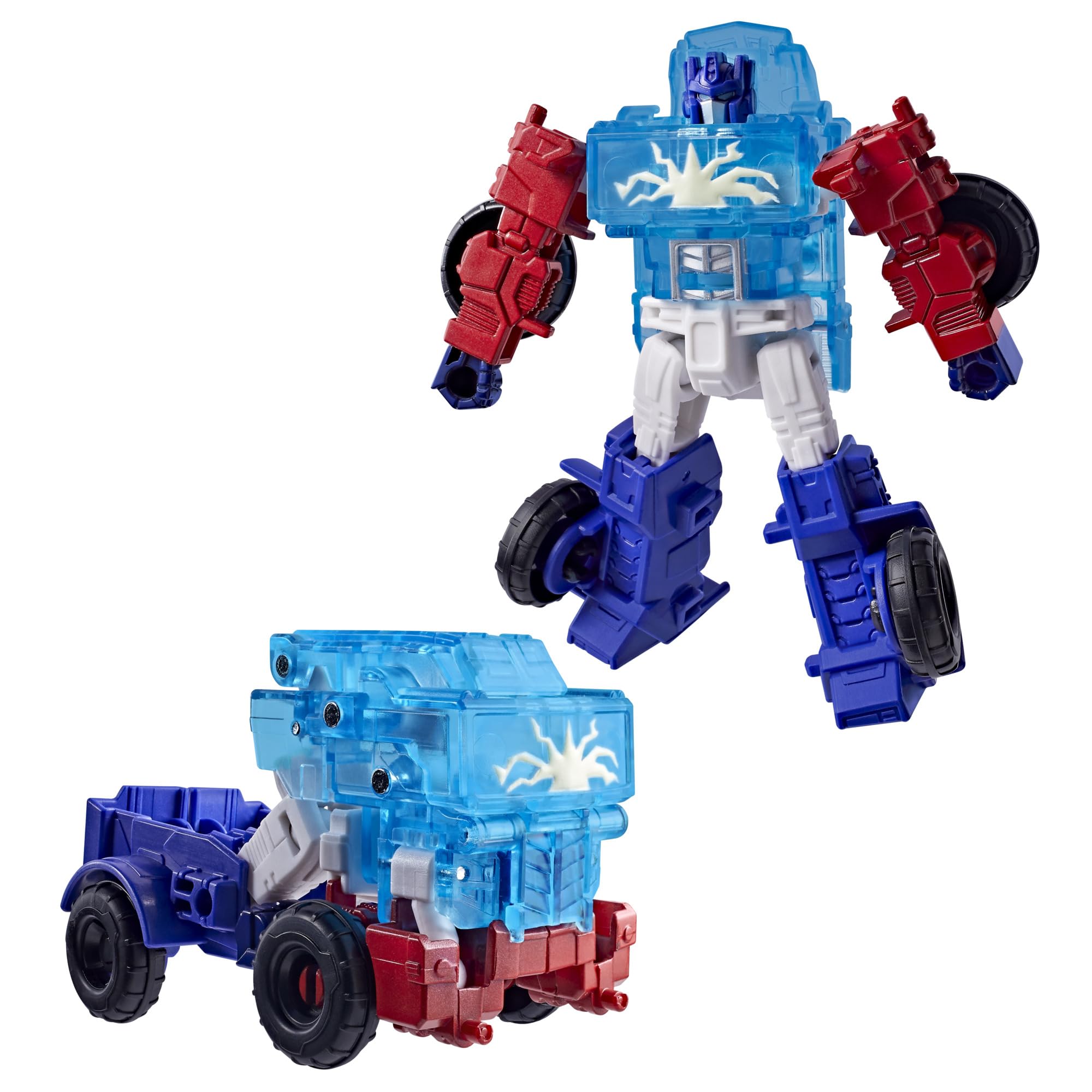 Transformers CYBERWORLD Optimus Prime Cyber Changers Energon Surge | 4-Inch Action Figure | Quick Change to Truck Mode | Robot Toys for Kids 6+
