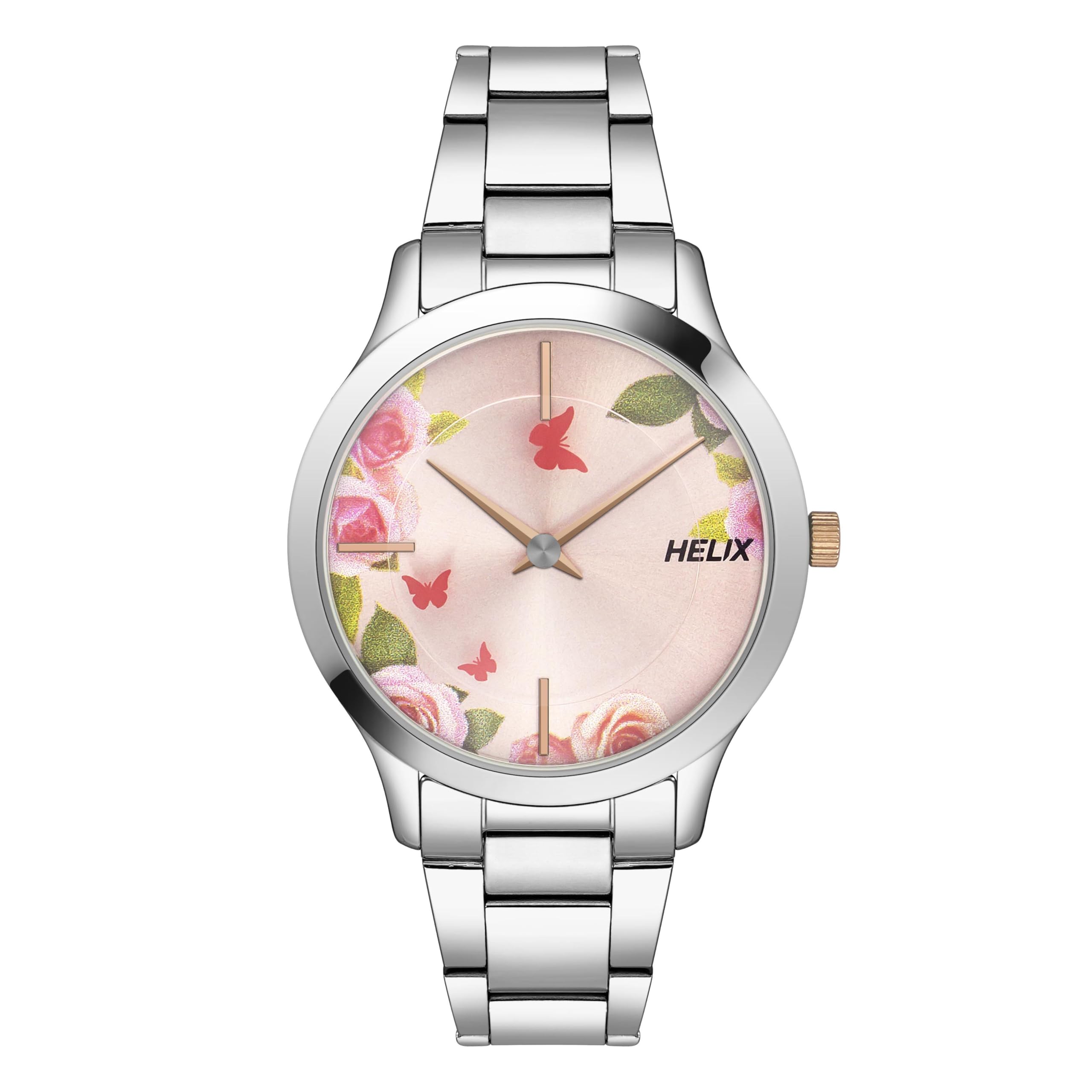 Helix by Timex Pink Round Analog Watches for Women | Quartz Movement Stainless Steel Bracelet Ladies Watches | Upto 30 m Water Resistance with Foldover Clasp Closure | Gift for Women TW053HL06 (B0D75SY8XZ) Amazon Price History, Amazon Price Tracker