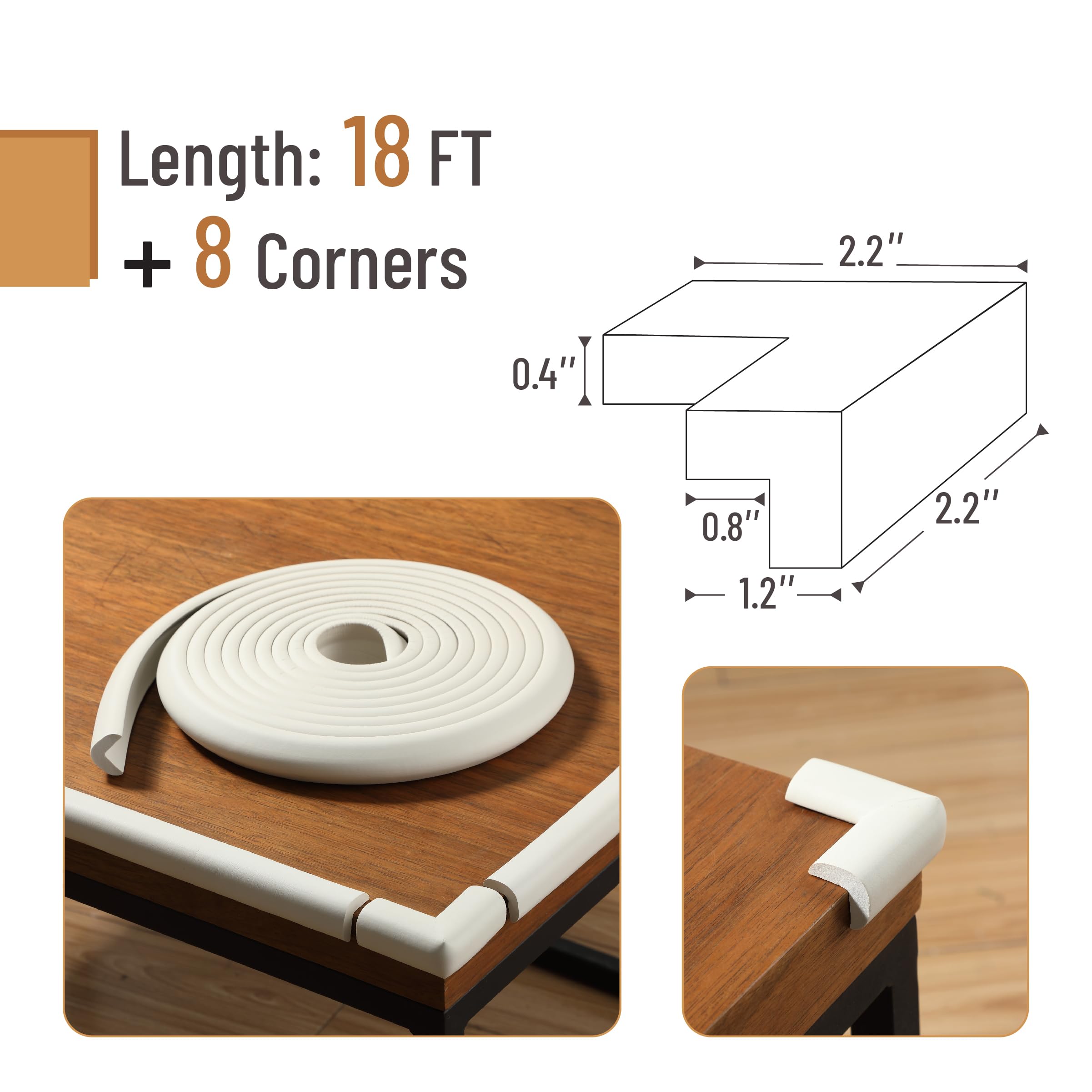 Mr. Pen- Furniture Corner & Edge Safety Bumpers, 18ft Edge & 8 Corners, Baby Proof Corners and Edges, White, 18 ft - Image 2