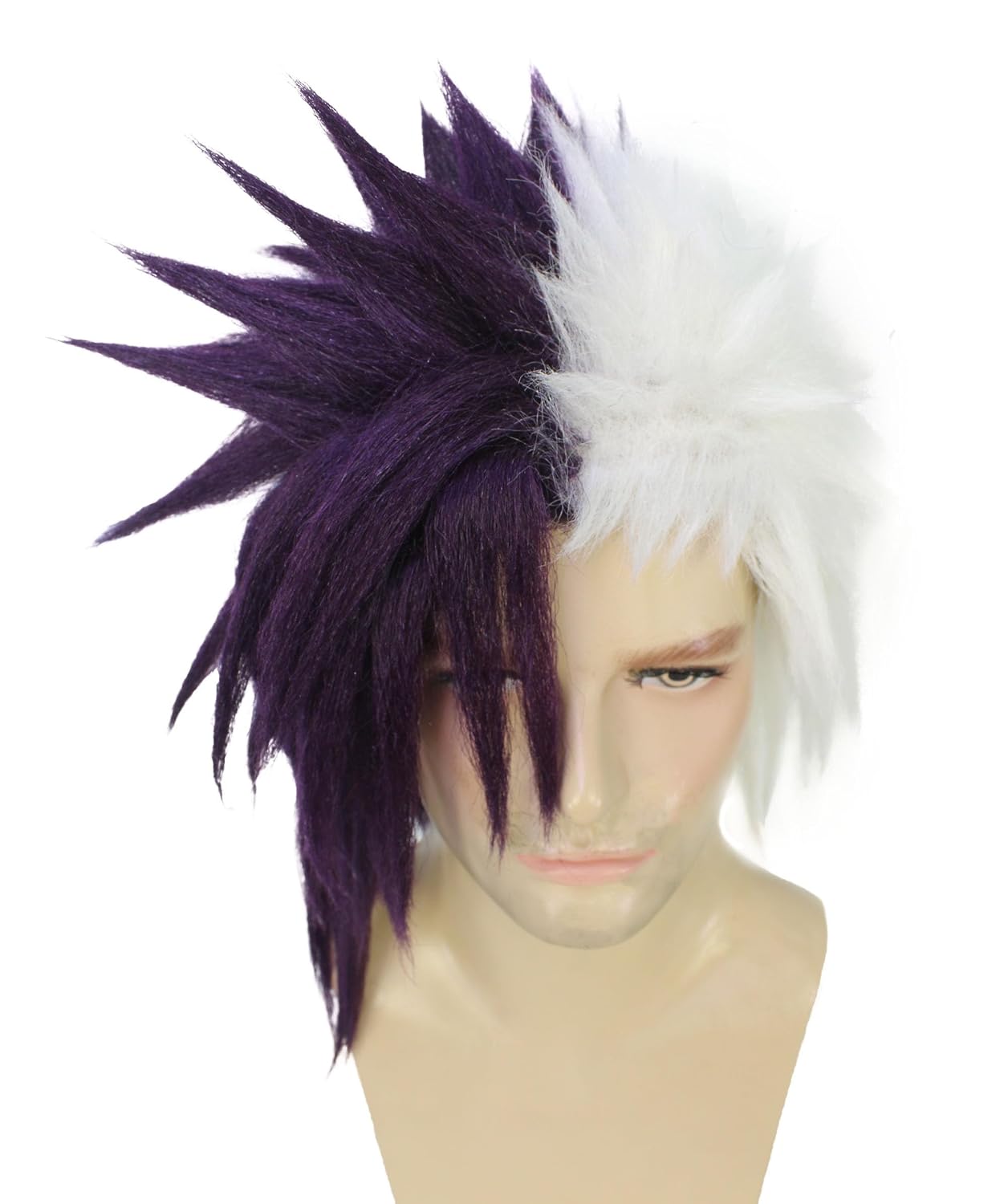Adult Men's Half purple & White Japanese Anime Halloween Costume Wig, Perfect for Halloween and Cosplay, Flame-retardant Synthetic Fiber