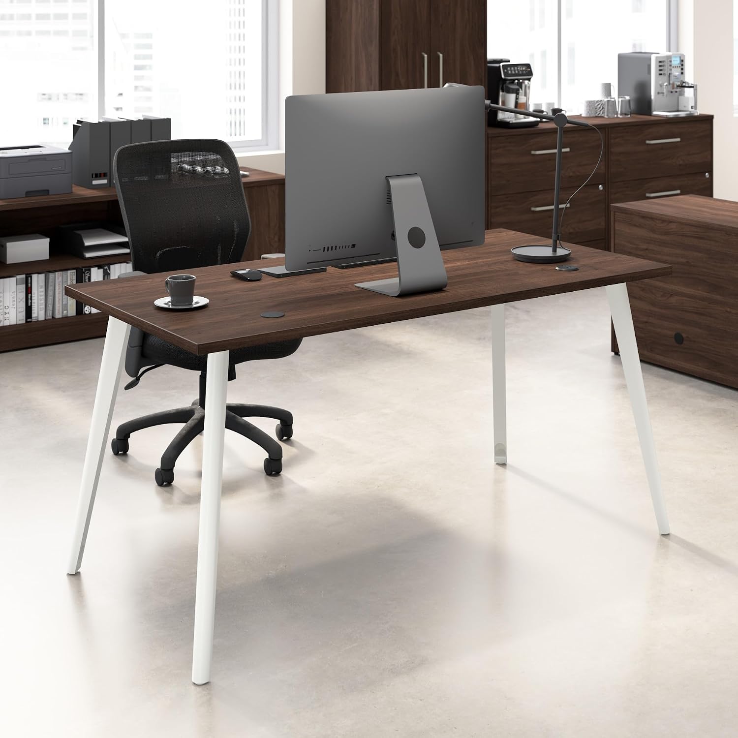 Bush Business Furniture Computer Desk, 60 Inch Gaming Table for Home Office, Commercial-Grade with Splayed Metal Legs, Vista Collection, Modern, Dark Brown/White