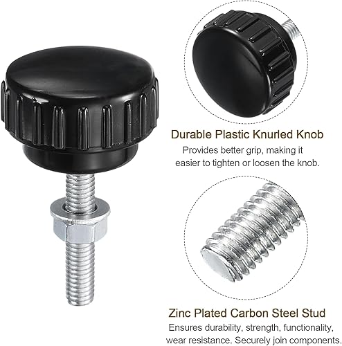 Miniatura 390 de uxcell Juego de 4 perillas moleteadas, tornillos de pulgar con tuercas y arandelas, rosca macho métrica M6 x 1.378 in, cabeza de plástico de 0.984