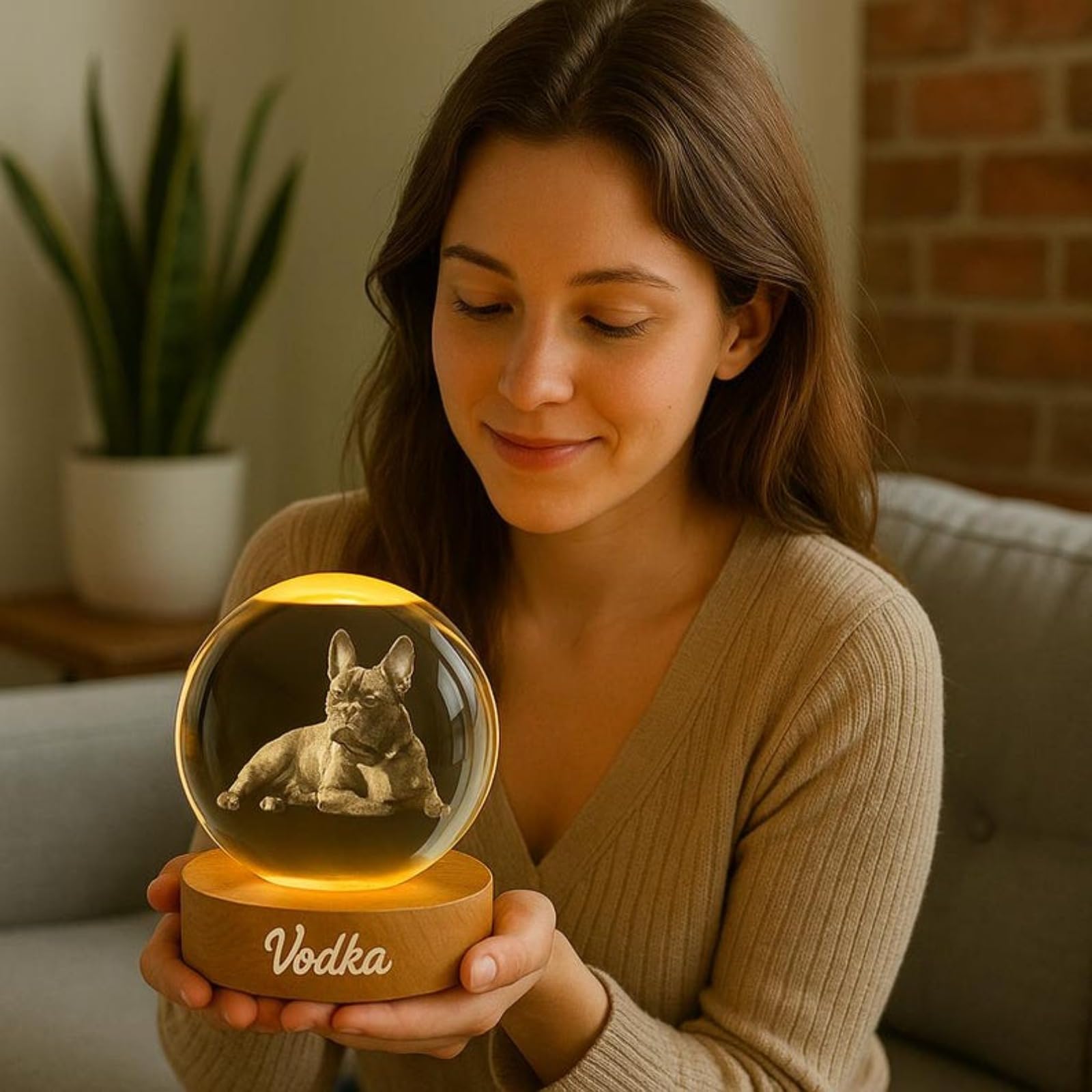 WEIYOUDP Custom 2D Image Crystal Ball - LED Night Light for Dog or Cat - Memorial Gift for Birthday, Christmas, Anniversary, Table Frame - 2.36 inches