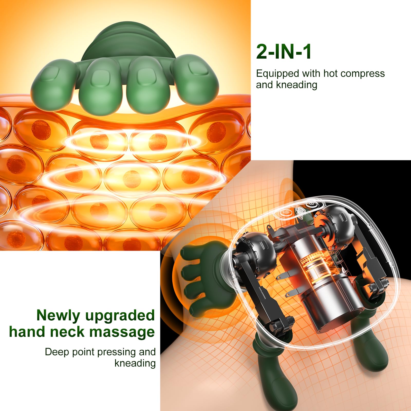 Nooydio Neck Massager, Neck and Back Massager with Heat & 4D Kneading, Shiatsu Deep Tissue Wireless Massager for Shoulder Cervical Pain Relief, Portable Rechargeable for Home Office (Green)