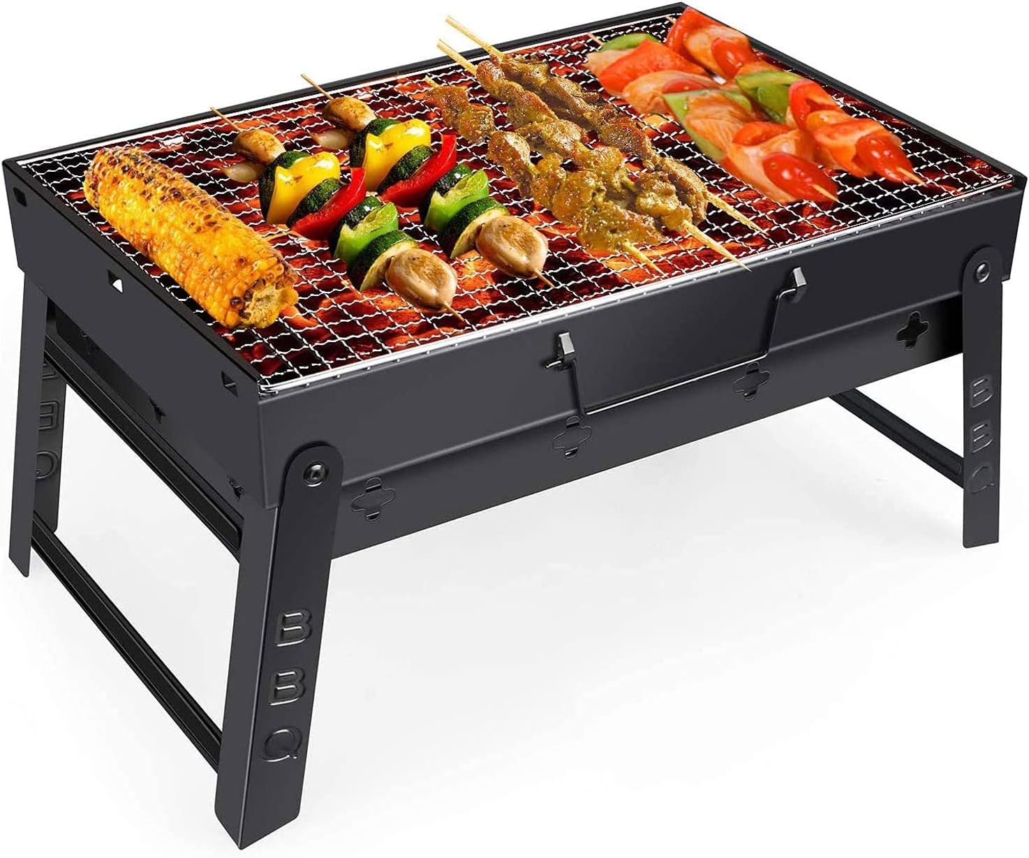 Fixget Barbecue Grill, Portable Barbecue Charcoal Grill Foldable Charcoal BBQ Grill Set, Smoker Grill for Outdoor Cooking Camping Hiking Picnics Backpacking