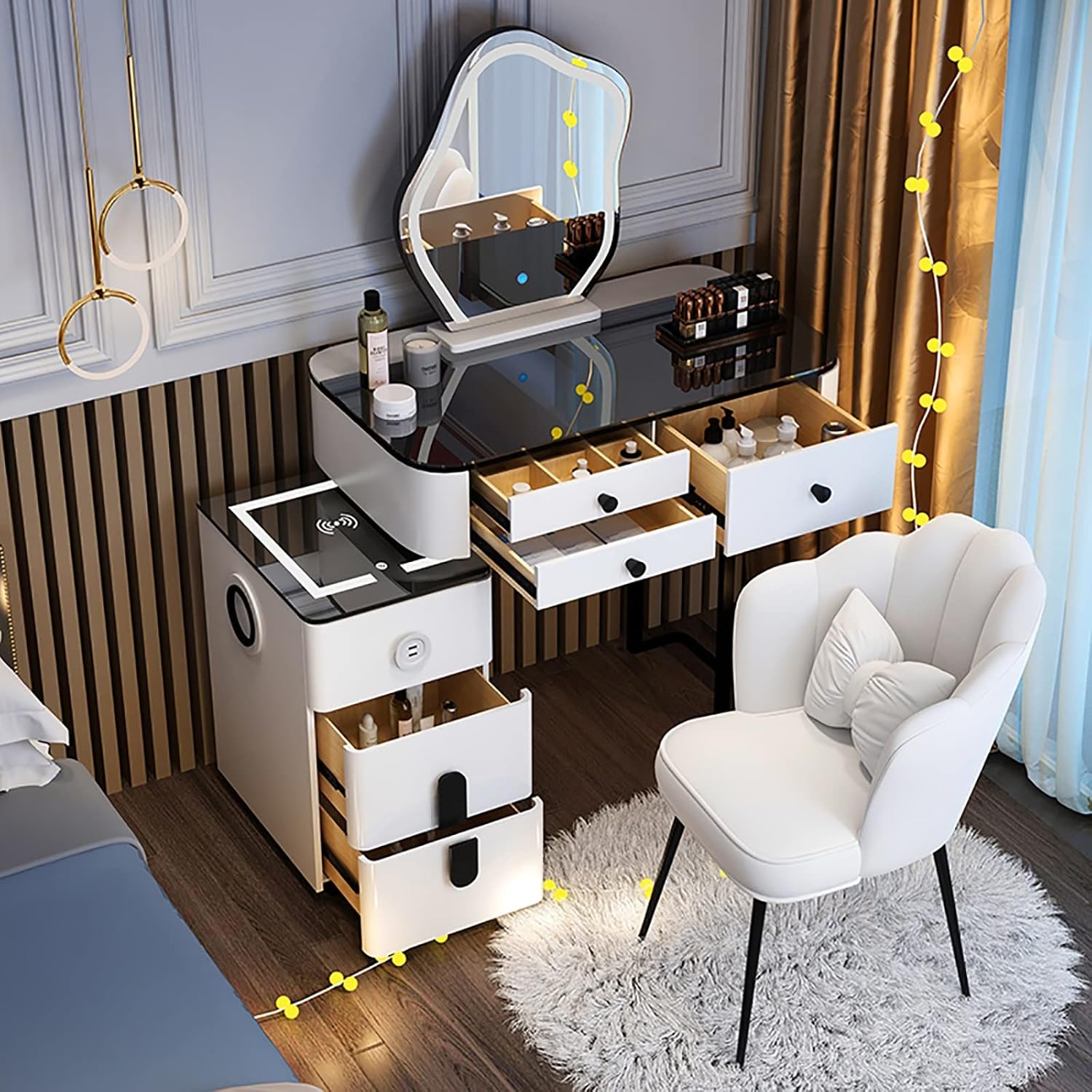 EnixWh Vanity Desk with 3 Color Touch Screen Dimming Mirror, Makeup