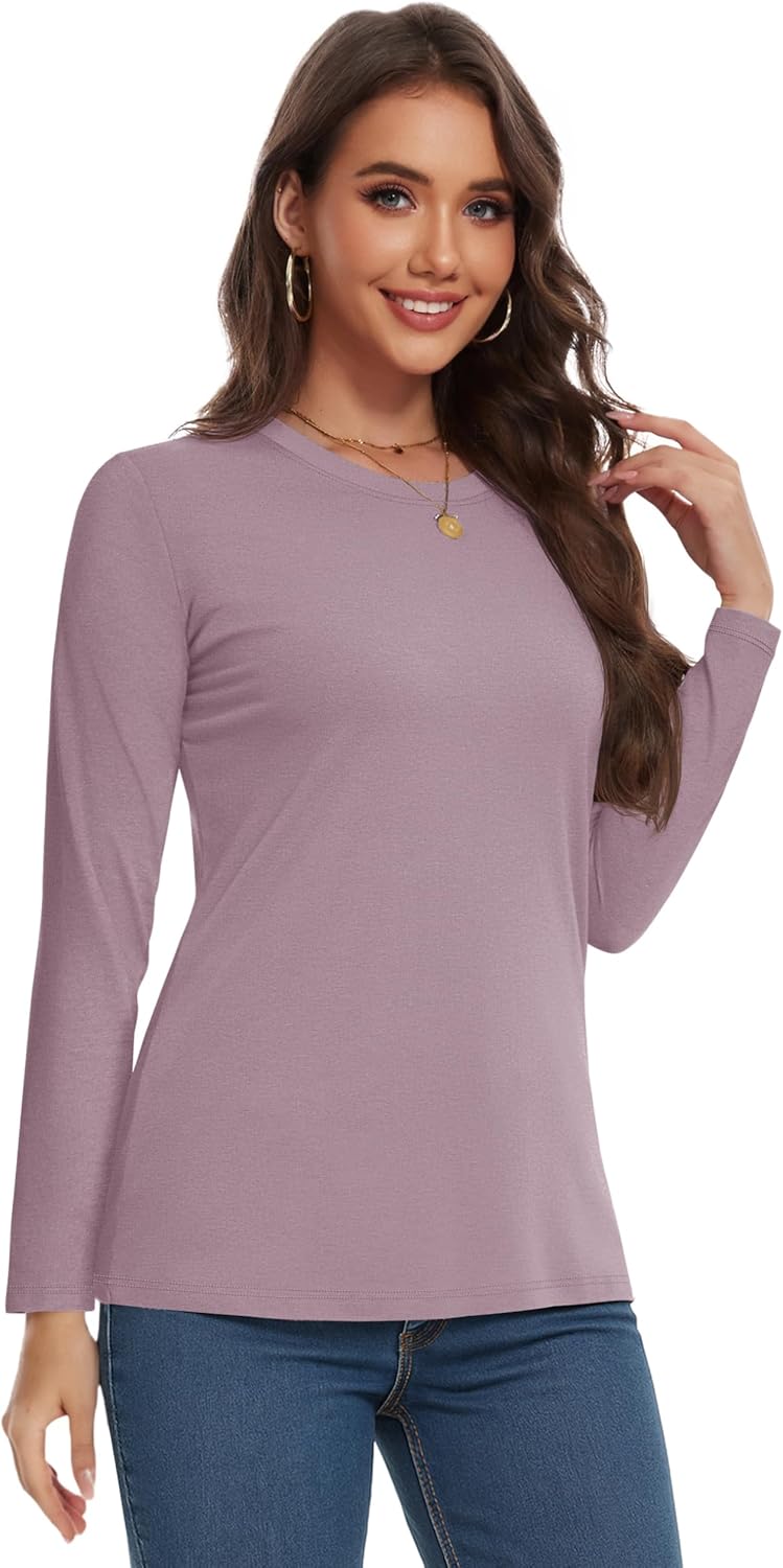 YUCOLEN Long Sleeve Shirts for Women Cotton Crewneck Casual T-Shirts Soft Basic Tee Long Sleeve Tops - Image 4
