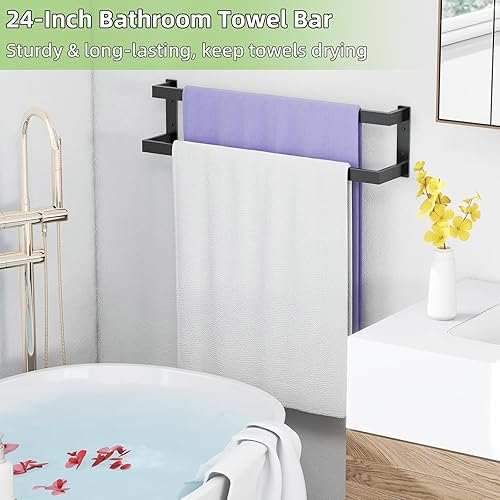 Miniatura 9 de Toallero doble, toallero de 24 pulgadas para baño montado en la pared, toallero de acero inoxidable, toallero doble para toallero para pared,