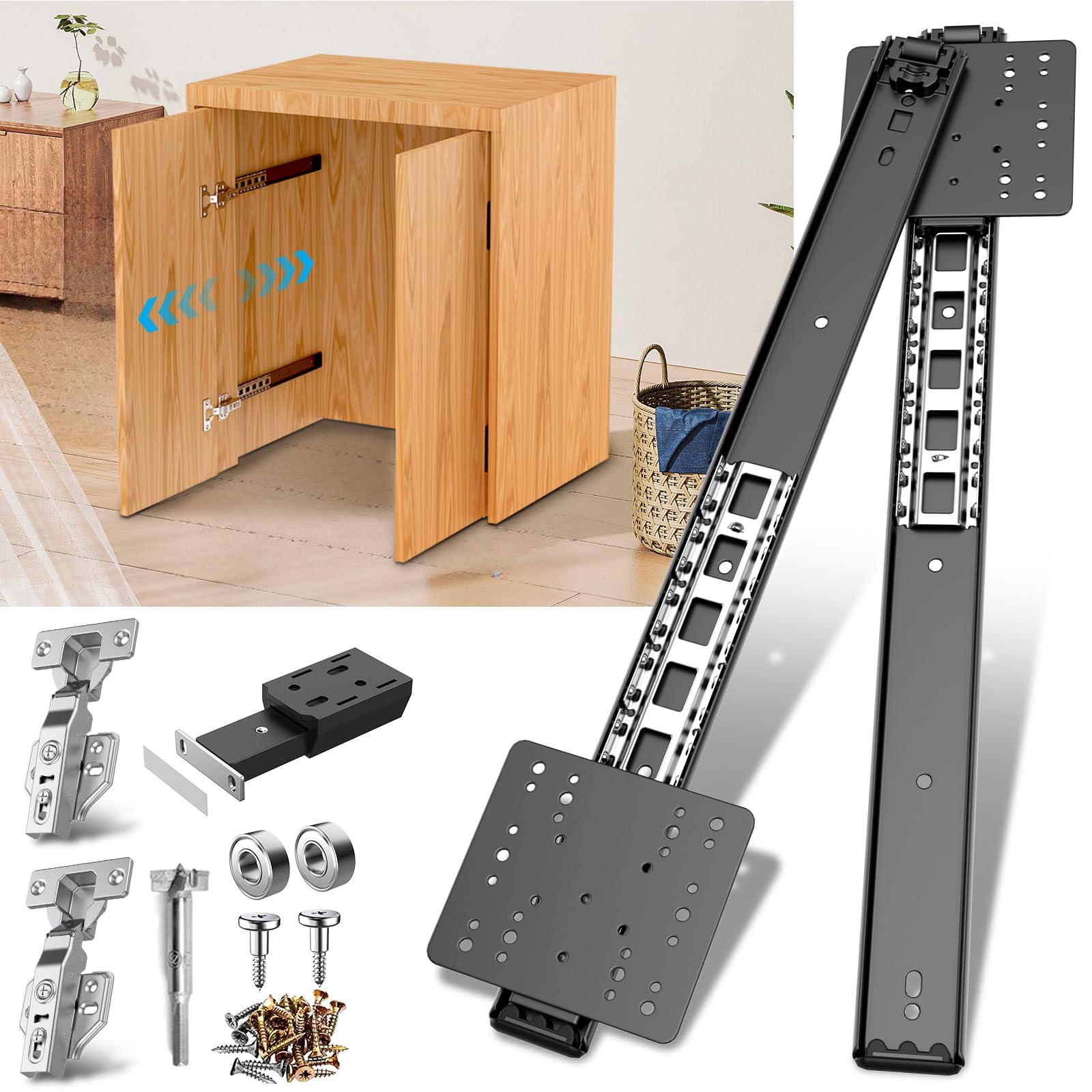 Pocket Door Slide, Cabinet Pocket Door Slide, Pivot Door Slide Hardware Inset,Cabinet Pocket Door Hardware Kit Fit for Inset Door, Cabinet Door (16 Inch, Piece, 2)