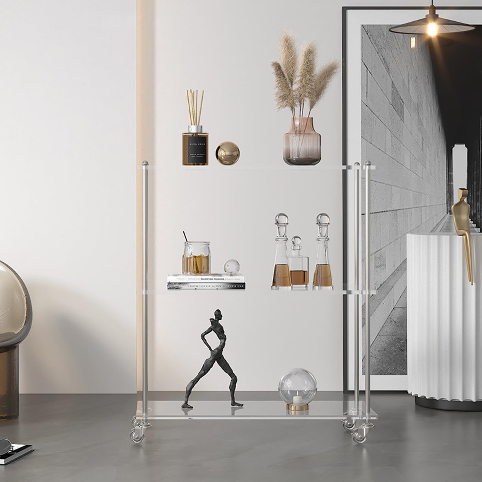 Carrello Acrilico Da Bagno - Trolley di Servizio a 3 Livelli | Carrello per Bar con Ruote e Archivio | Per Casa Appartamento Soggiorno Cucina Bagno Studio Balcone Patio Ufficio Hotel