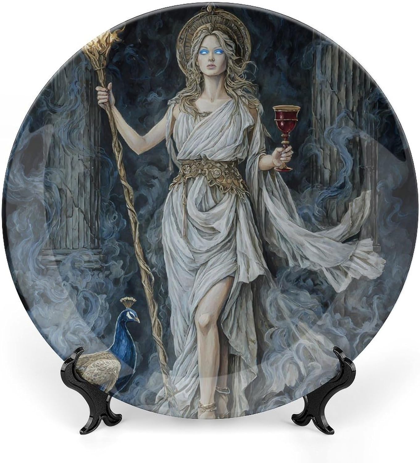 Greek Mythology Hecate Goddess Decorative Plates for Display Ceramic Plate Tray with Stand Hanger Home Decor