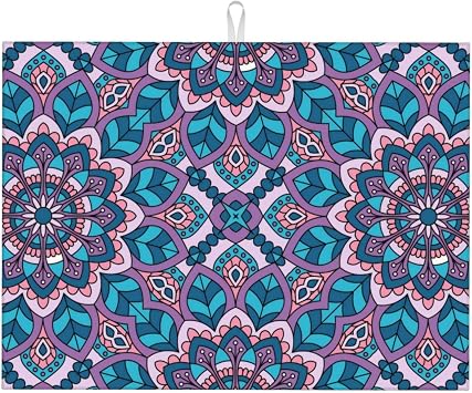 Boho Blue Purple Floral Pattern Dish Drying Mat 18x24 For Kitchen Counter Absorbent Microfiber Dishes Pad Dish Drainer Rack Mats Fast Dry Kitchen Accessories