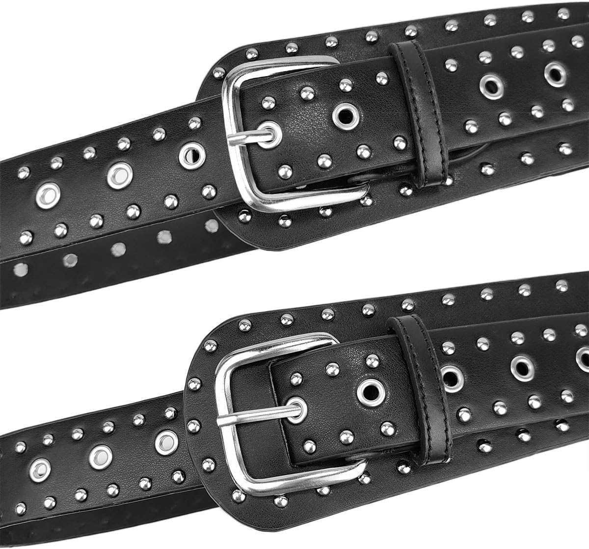 Vintage Wide Belt Rivets Waist Belt with Metal Buckle Black Punk Fashion PU Leather Belt for Women image 5