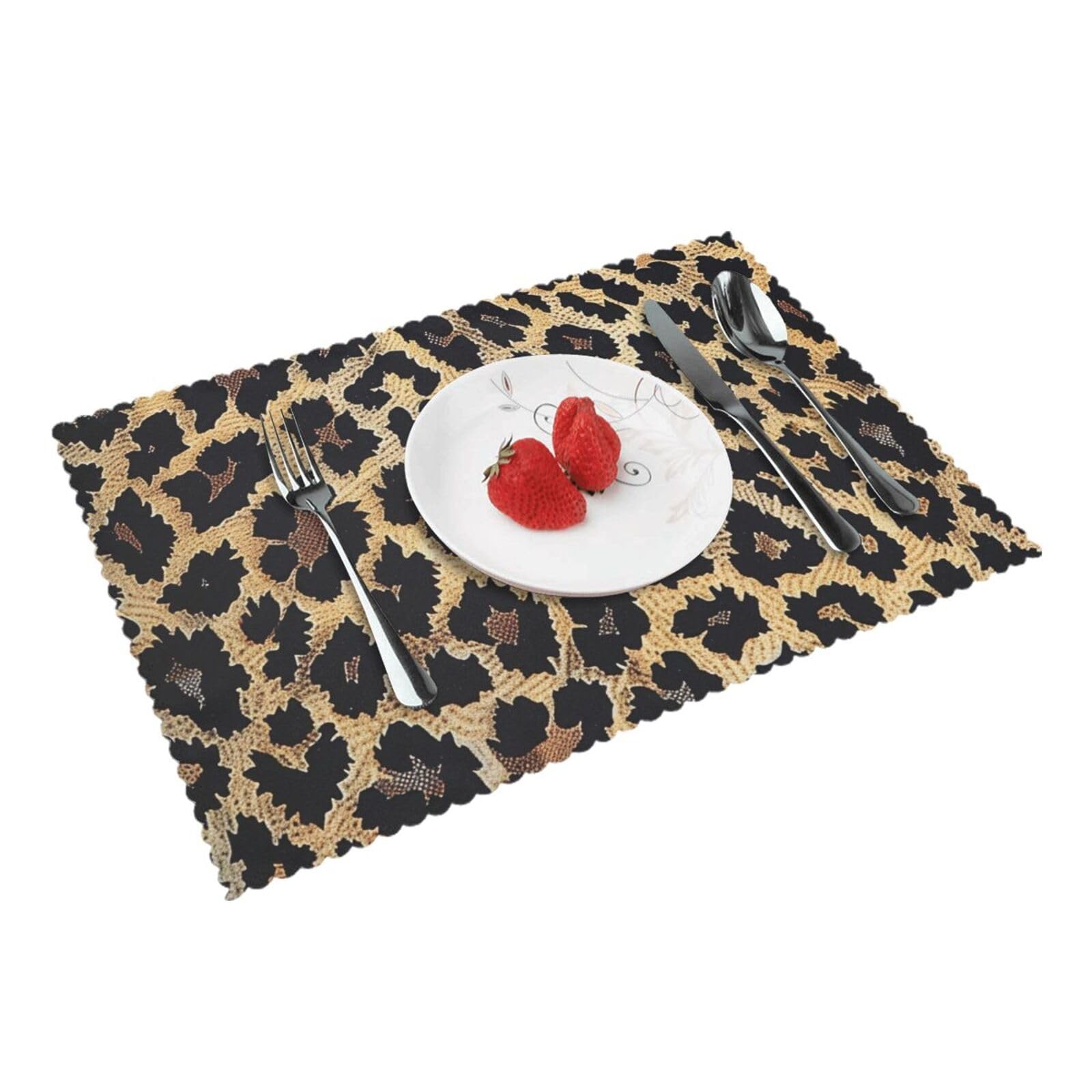 Leopard Print Print Printed Placemat Heat Resistant Place Mats Set of 4 PCS Washable Kitchen Table Mats, 12x18 Inch