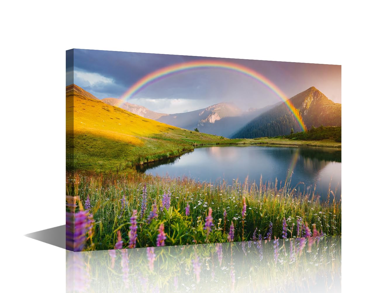TISHIRON 1 Piece Lake Home Decorations Canvas Prints Posters Rainbow Wall Art Framed Art Wall Office Room Decor Lavender Wall Art Home Wall Decor Artwork Wall Hanging, 12x18inch