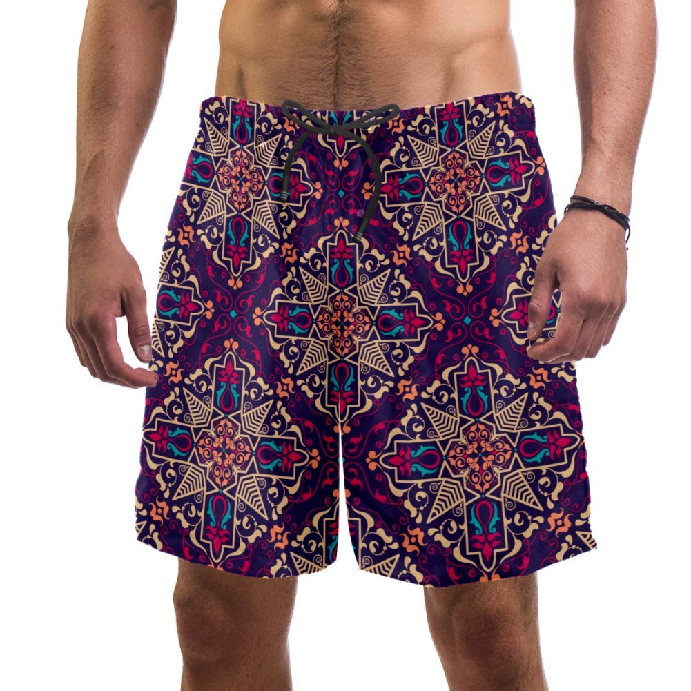 Men's Arabian Style Print Beach Board Shorts Quick Dry Swim Trunk,L