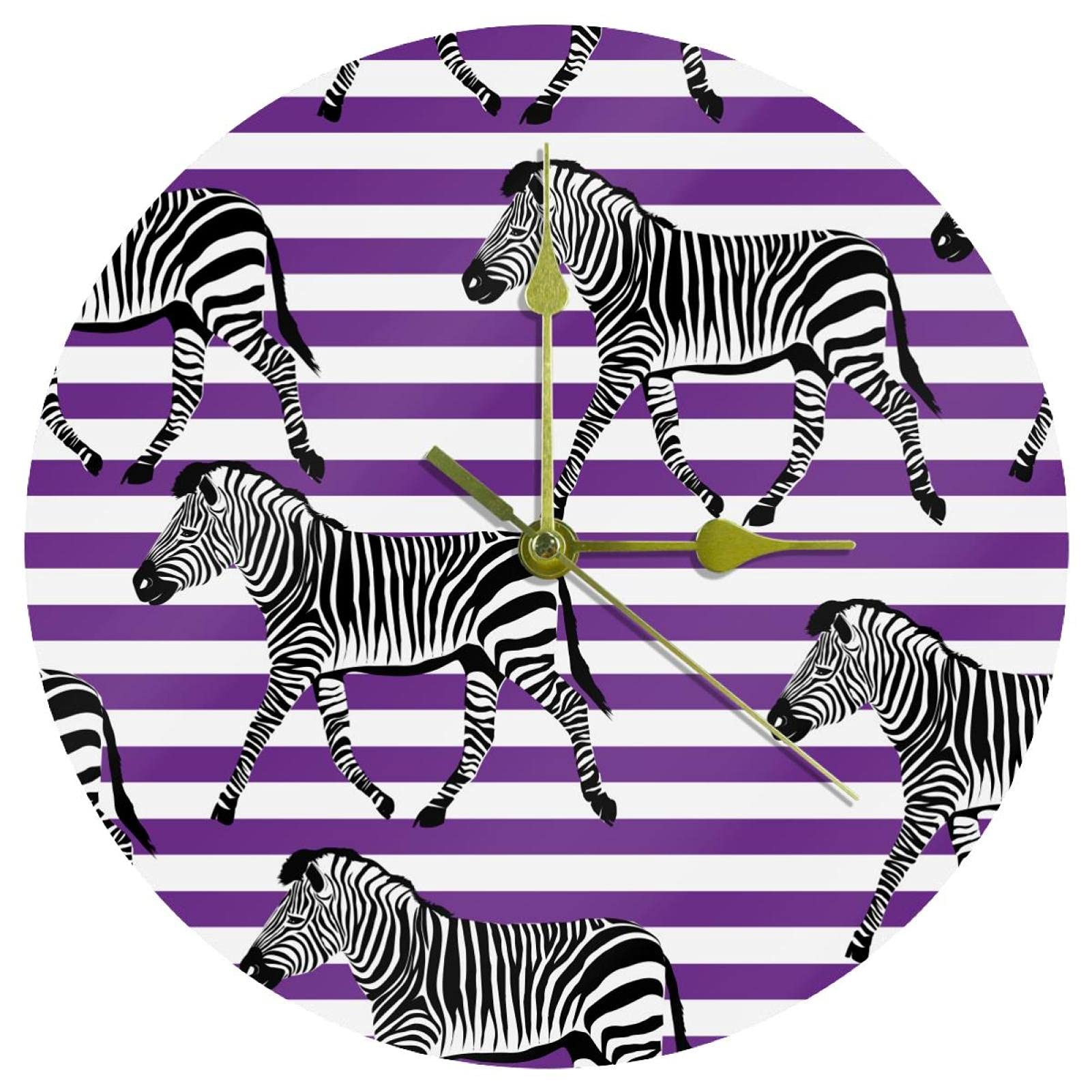 Horloge murale acrylique zébrée violette 24cm ronde suspendre