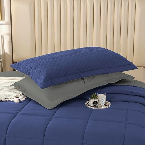 Miniatura 8 de Edredón de tamaño King Plus de 128 x 120 pulgadas, colchas extra grandes tamaño King de 3 piezas, edredón ligero reversible de plumón alternativo