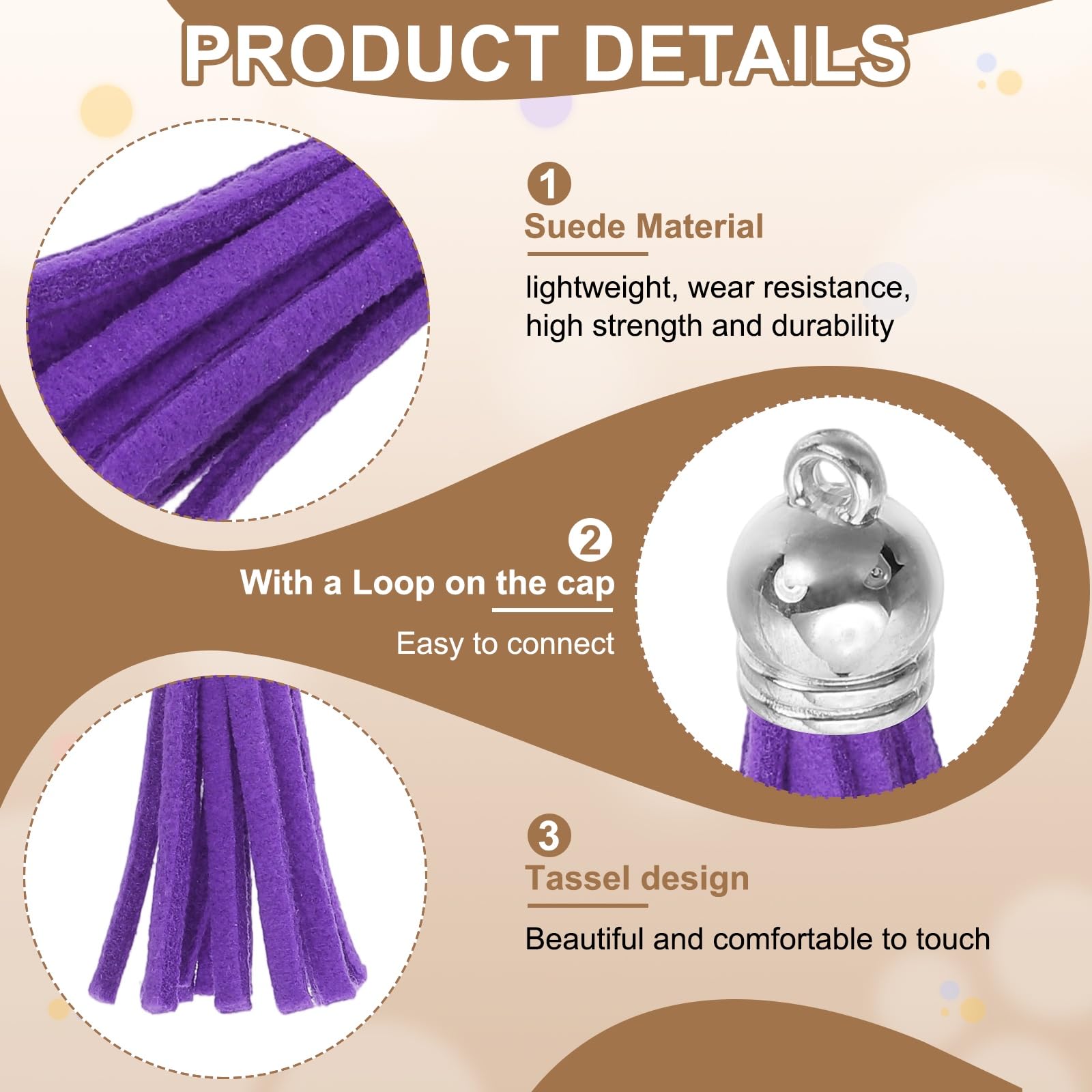 sourcing map 48 portachiavi in pelle con nappa, per ciondoli, bracciali, gioielli, decorazioni fai da te (3,8 cm), viola scuro/argento