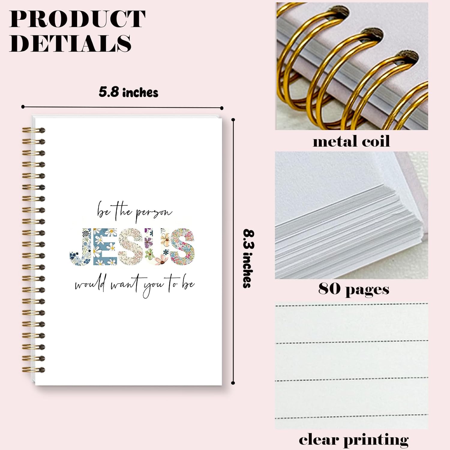 Bible Prayer Journal for Women, Floral Jesus Christian Gifts for Teen Girls, Aesthetic Hardcover Spiral Notebook for Bible Note Taking Supplies - 5.5x8.3 - A15 - Image 2