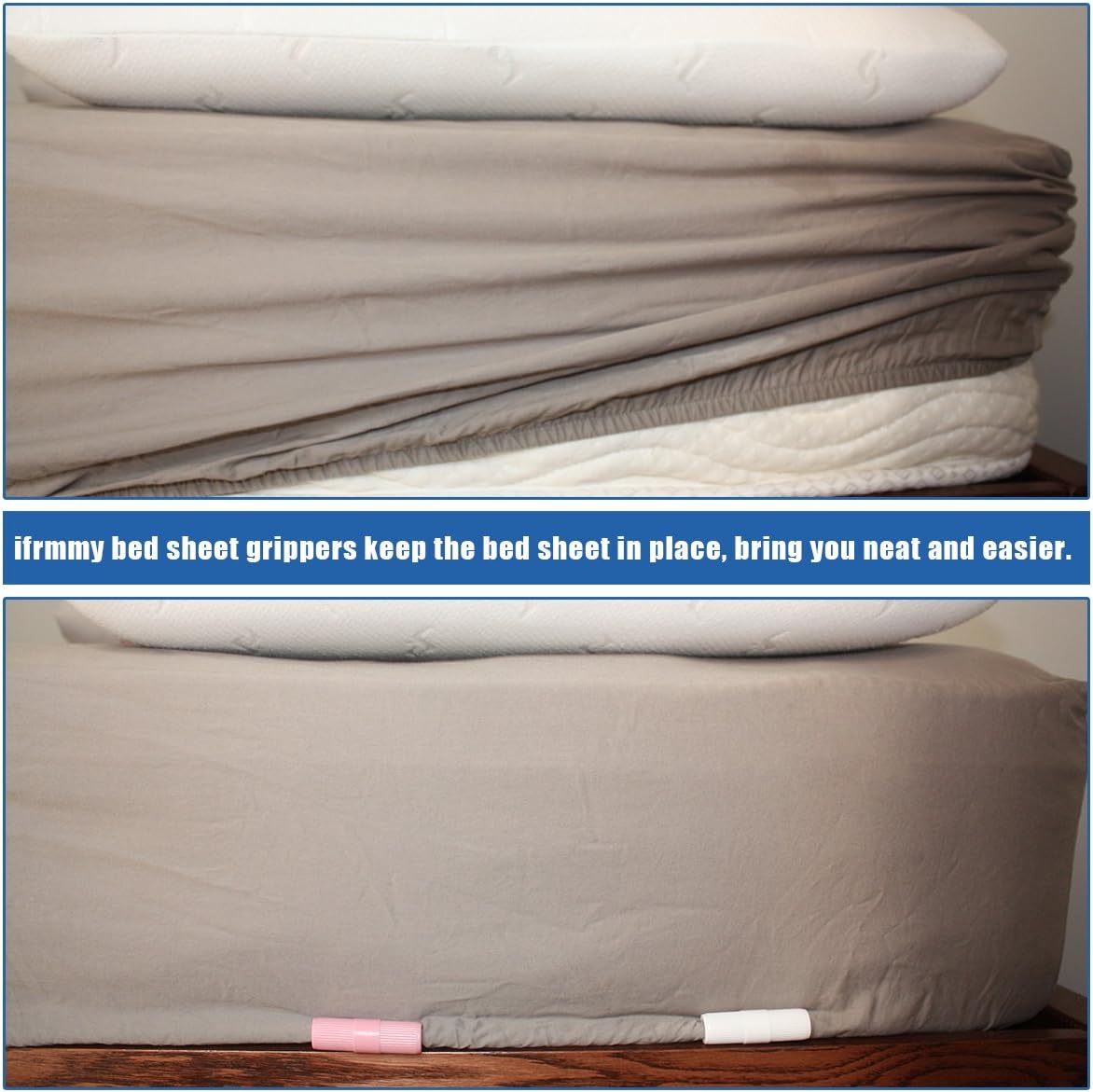 i frmmy 10 Pieces Bed Sheet Grippers Fasteners Keep Sheets Snug - Fit for Various Mattresses with Raised Edge - White