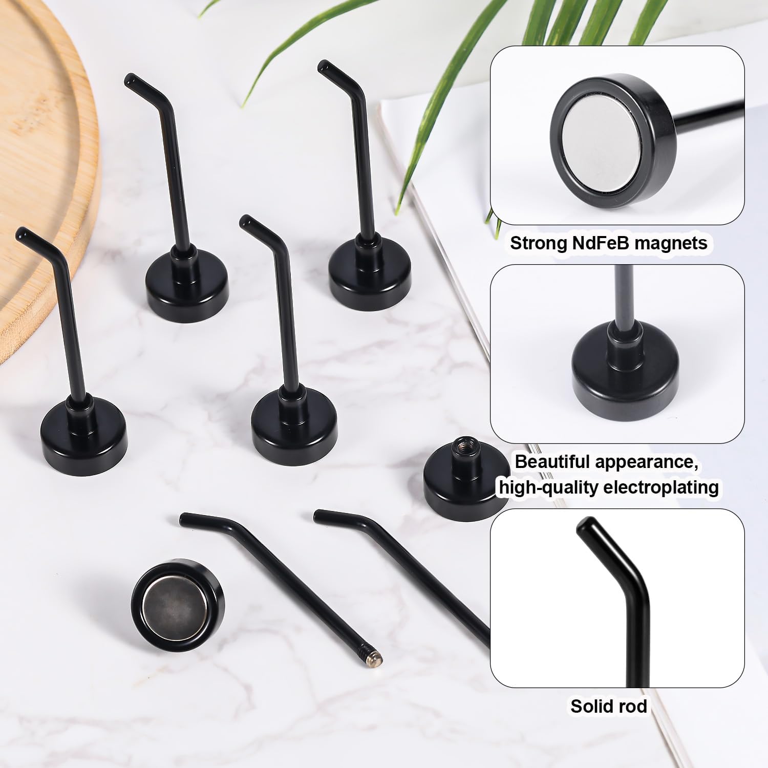 Gosknor 8pcs Large Magnetic Hooks, 2.2lb 7.1cm/2.8in Long Heavy Duty Magnet Hooks Cruise Hangers for Cruise Ship Garage Kitchen Refrigerator (Black)