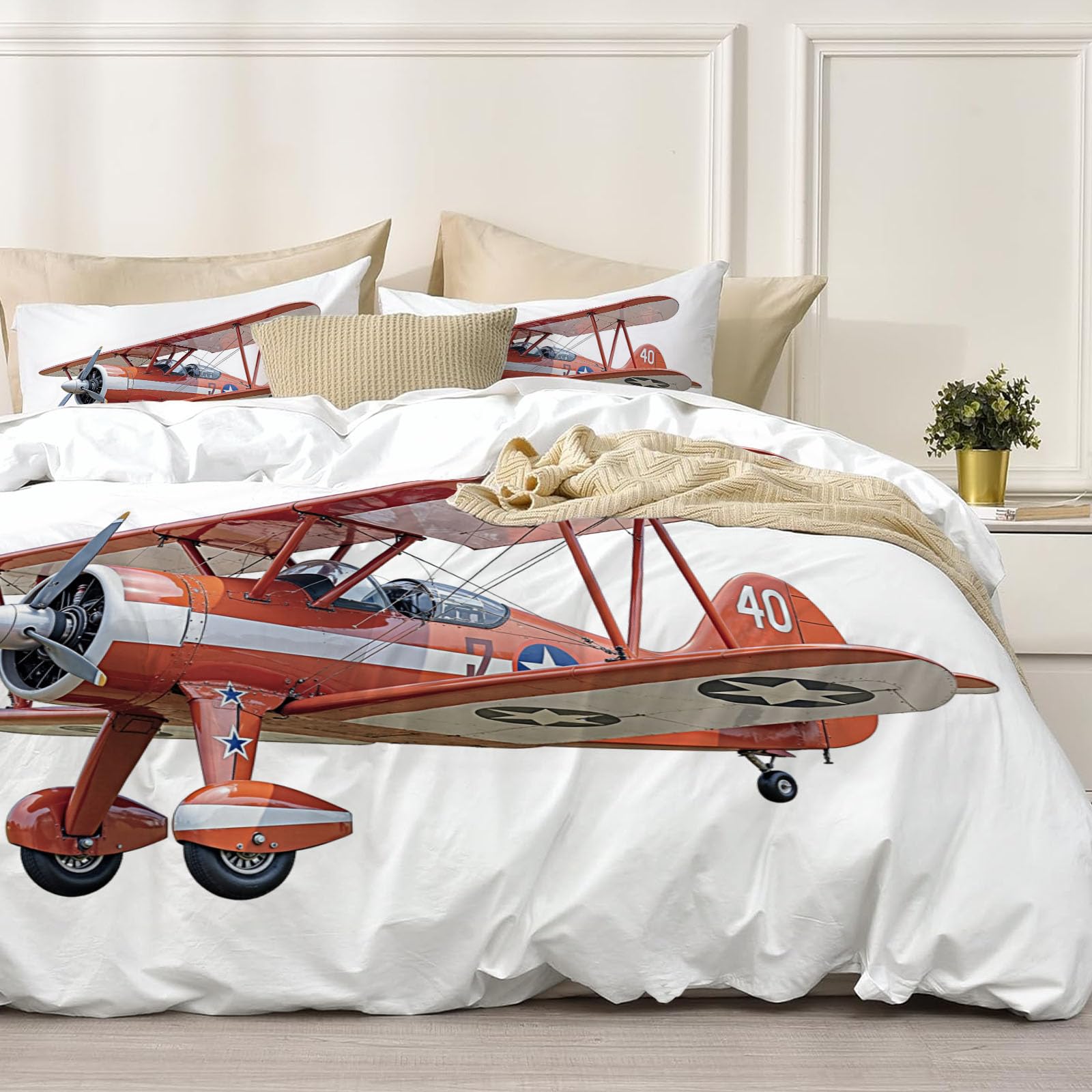 Linge de lit 2 personnes adulte housse de couette 240x260cm avion hélice